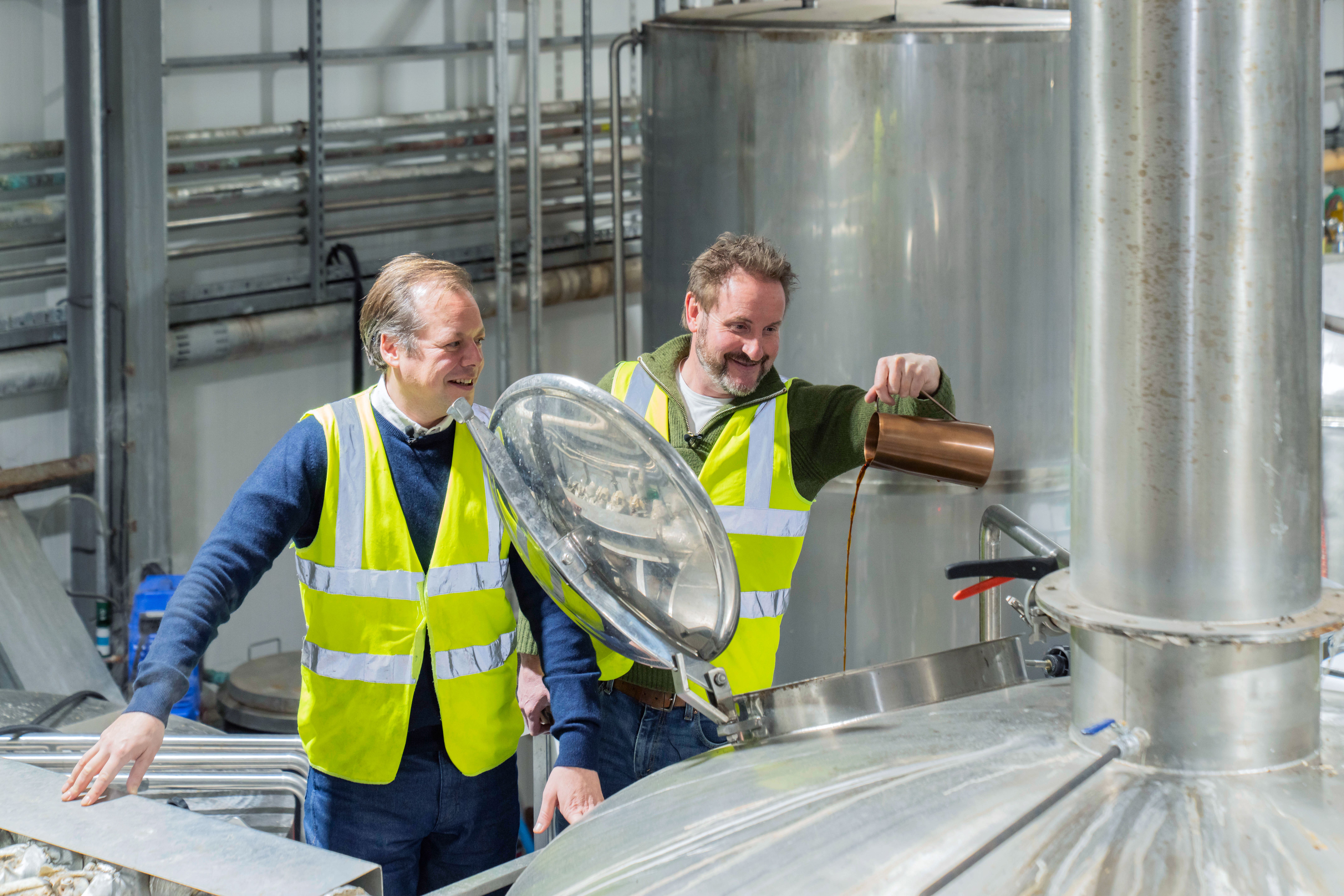 After tasting the 150-year-old brew, Dougal Gunn Sharp poured it into the new mix (Elaine Livingstone/Story Shop/PA)