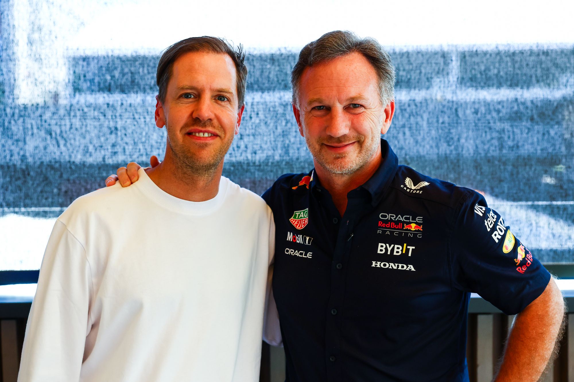 Sebastian Vettel (left) won four world titles at Red Bull under Christian Horner (right)
