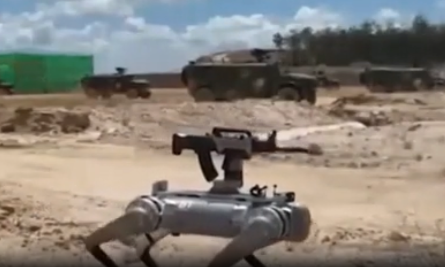 The ‘robot wolves’ were seen working in sandy surroundings during a Chinese military exercise
