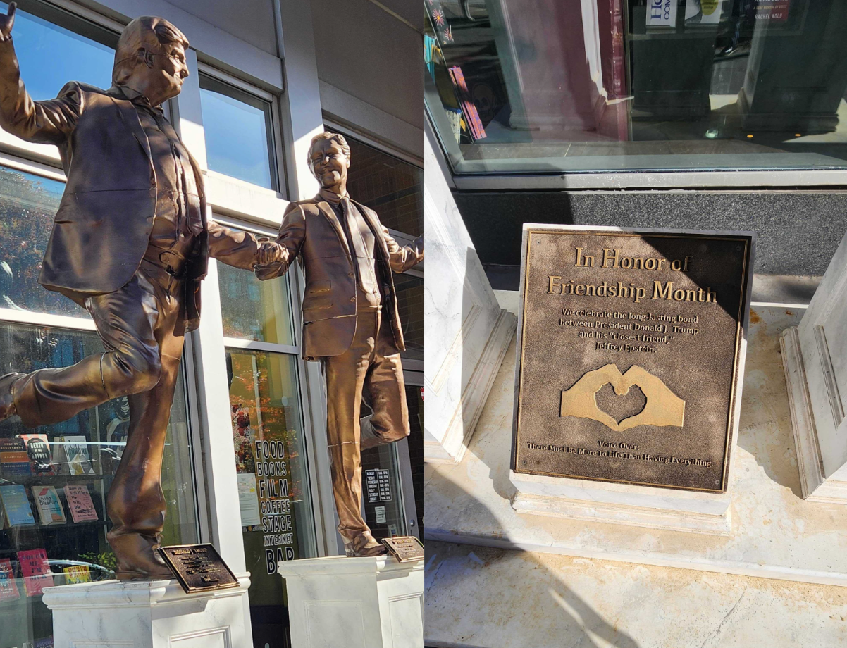 <p>Una estatua de 3,6 metros que muestra a Donald Trump y al difunto delincuente sexual Jeffrey Epstein tomados de la mano volvió a aparecer en Washington D. C., tras haber sido retirada dos veces por las autoridades federales</p>