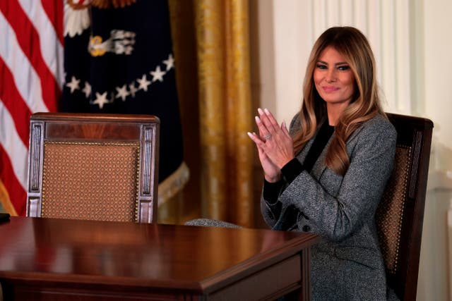 <p>First lady Melania Trump claps during an event for the signing of an executive order on the foster care system on November 13, 2025 in the East Room of the White House in Washington, DC</p>