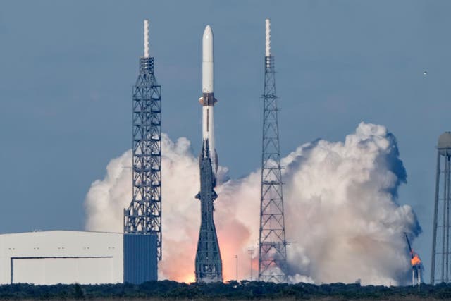 <p>A Blue Origin New Glenn rocket lifts off from Launch Complex 36 at the Cape Canaveral Space Force Station in Cape Canaveral, Fla., Thursday, Nov. 13, 2025</p>