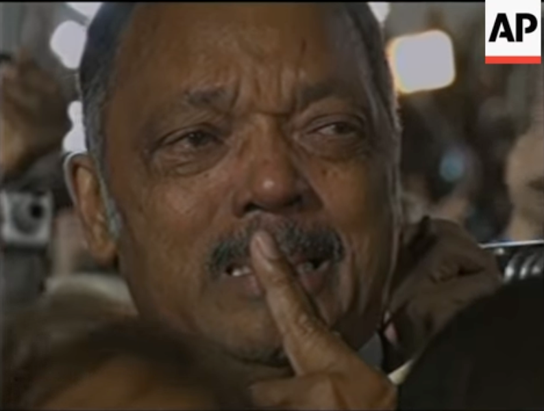 Jesse Jackson cries at Barack Obama's victory speech on November 4, 2008