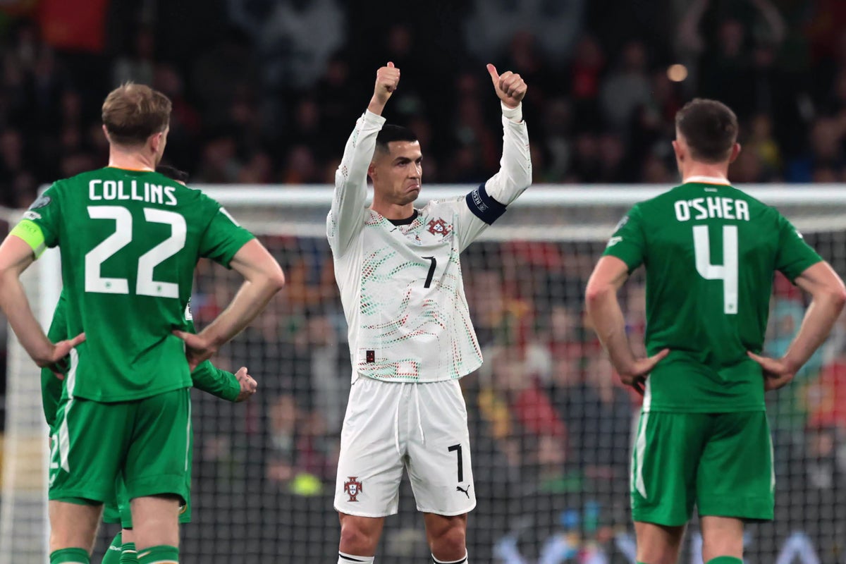 Cristiano Ronaldo mocked by Ireland fans after almighty red-card strop in Dublin defeat