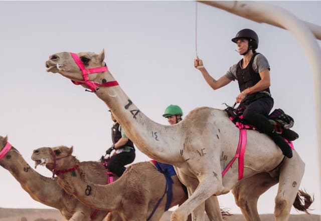 <p>Jennifer Reggio came fourth in her first-ever camel race</p>