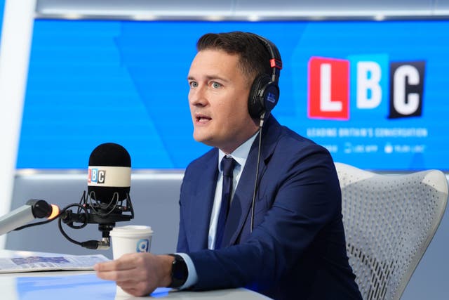 Health Secretary Wes Streeting during an appearance on LBC’s Nick Ferrari at Breakfast show (Jonathan Brady/PA)