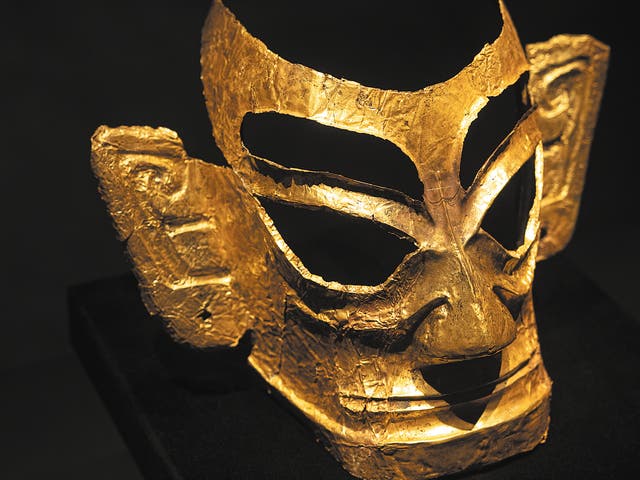 <p>A gold mask unearthed at the Sanxingdui site, in Guanghan, Sichuan province</p>
