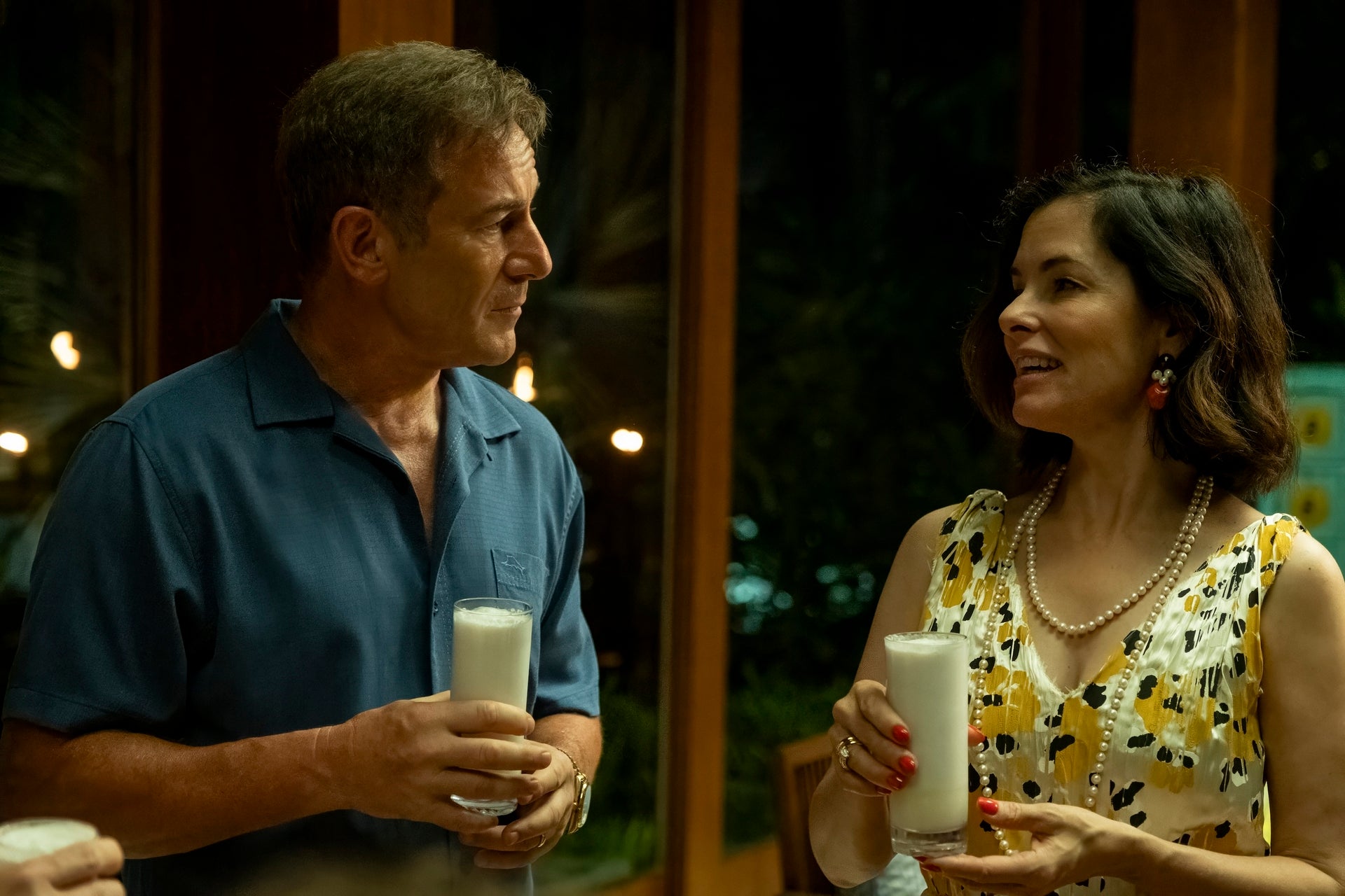 The White Lotus characters Victoria and Timothy Ratliff, played by Jason Isaccs (left) and Parker Posey, often drank alcohol while taking lorazepam. Dr Yang says doing so is ‘very dangerous’