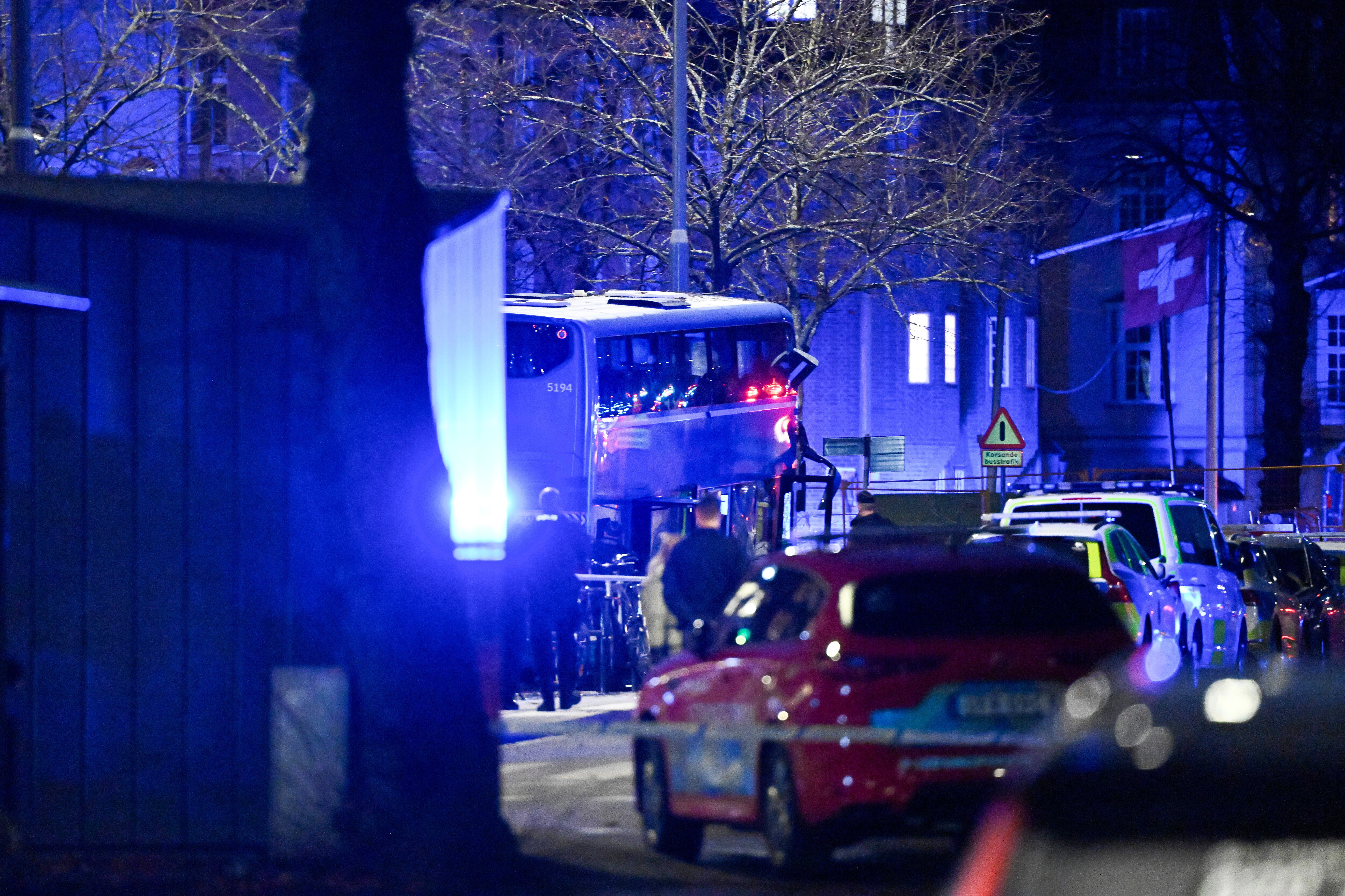 <p>The scene of the bus crash in Stockholm</p>