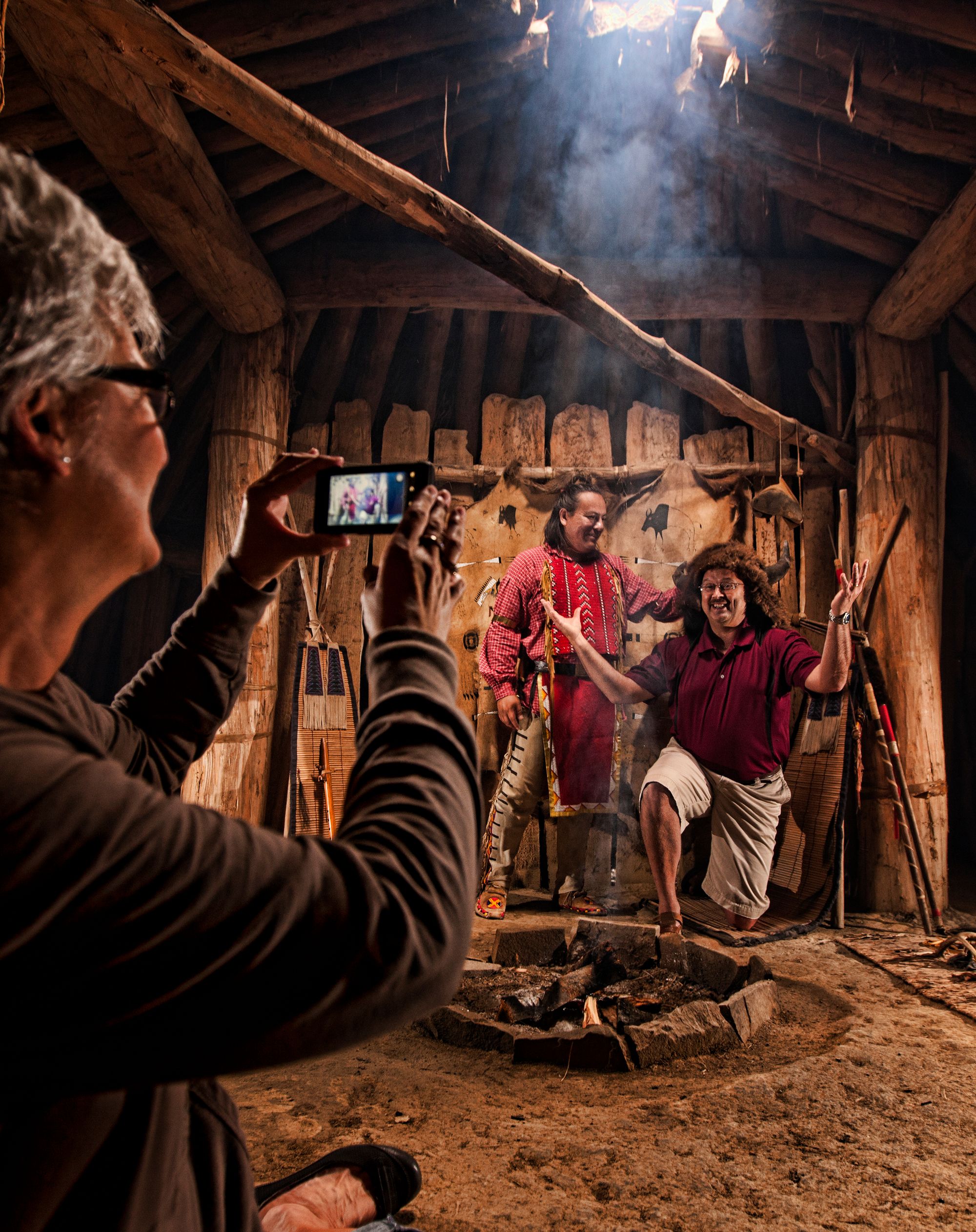 At Fort Abraham Lincoln State Park you can step inside replica Mandan Native American earthlodges