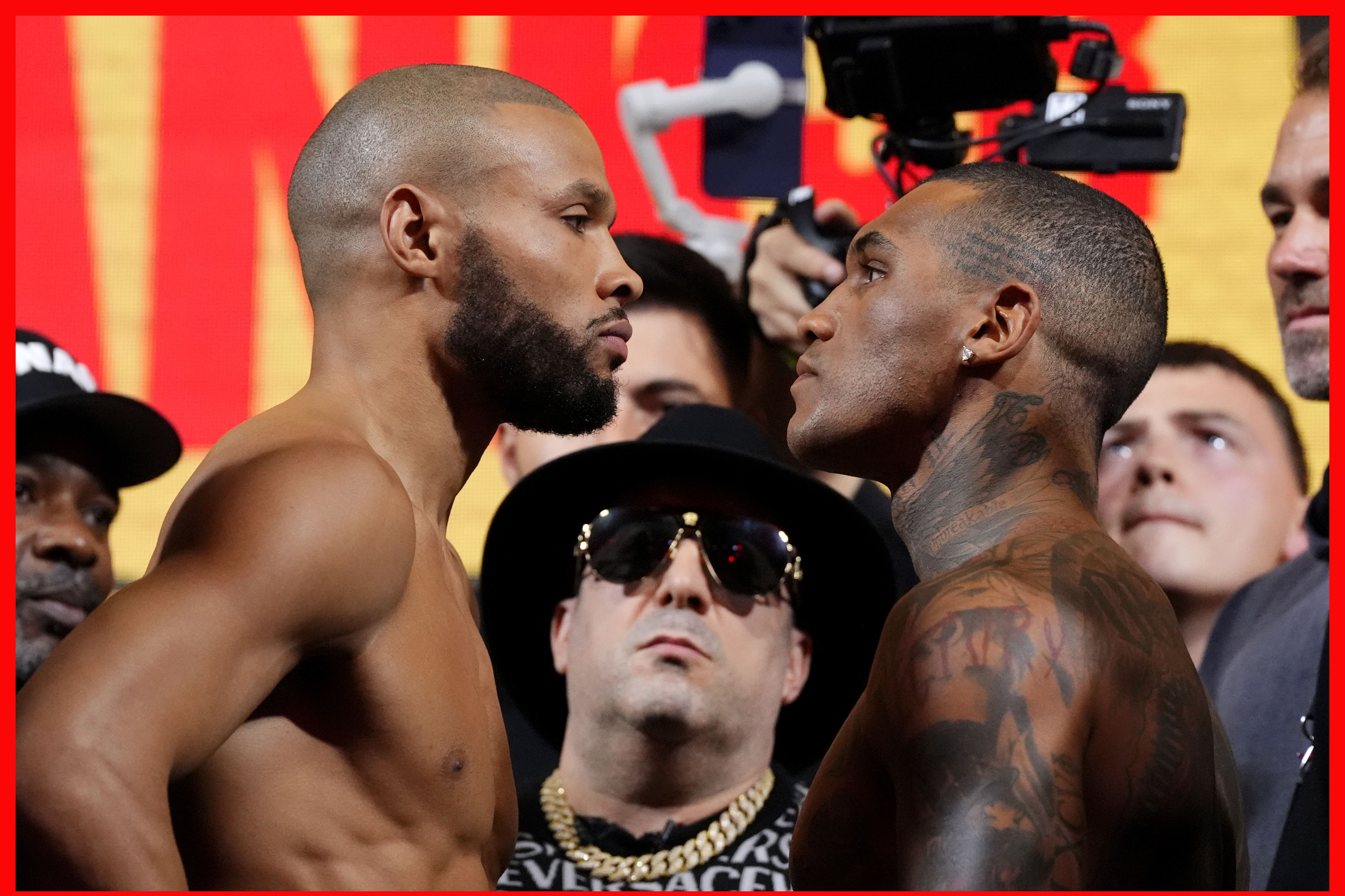 Chris Eubank Jr, left, and Conor Benn during the weigh-in at York Hall