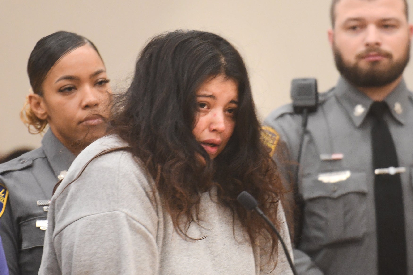 <p>Karla Garcia, Jacqueline "Mimi" Torres-Garcia's mother, appears during a hearing in Torrington Superior Court, Friday, Nov. 14, 2025, in Torrington, Connecticut</p>