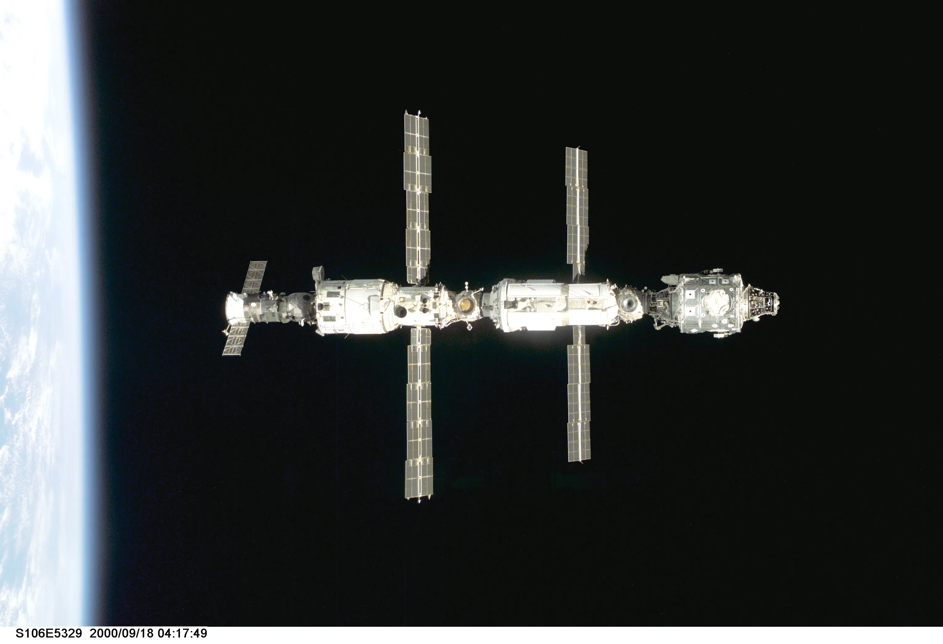 <p>International Space Station’s (from left) Zvezda service module, Zarya module, and Unity module </p>
