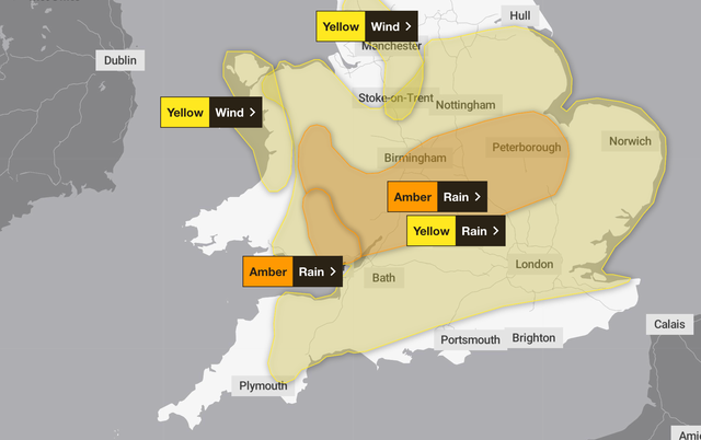 <p>Storm warning: Met Office chart of southern Britain as Storm Claudia sweeps in</p>
