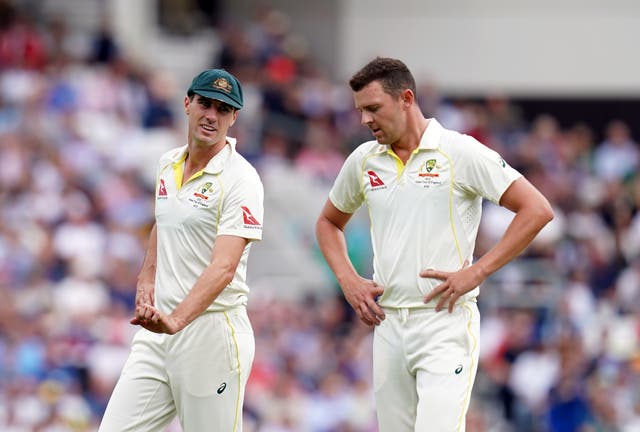 <p>Pat Cummins (left) and Josh Hazlewood (right) will both miss the first Ashes Test</p>