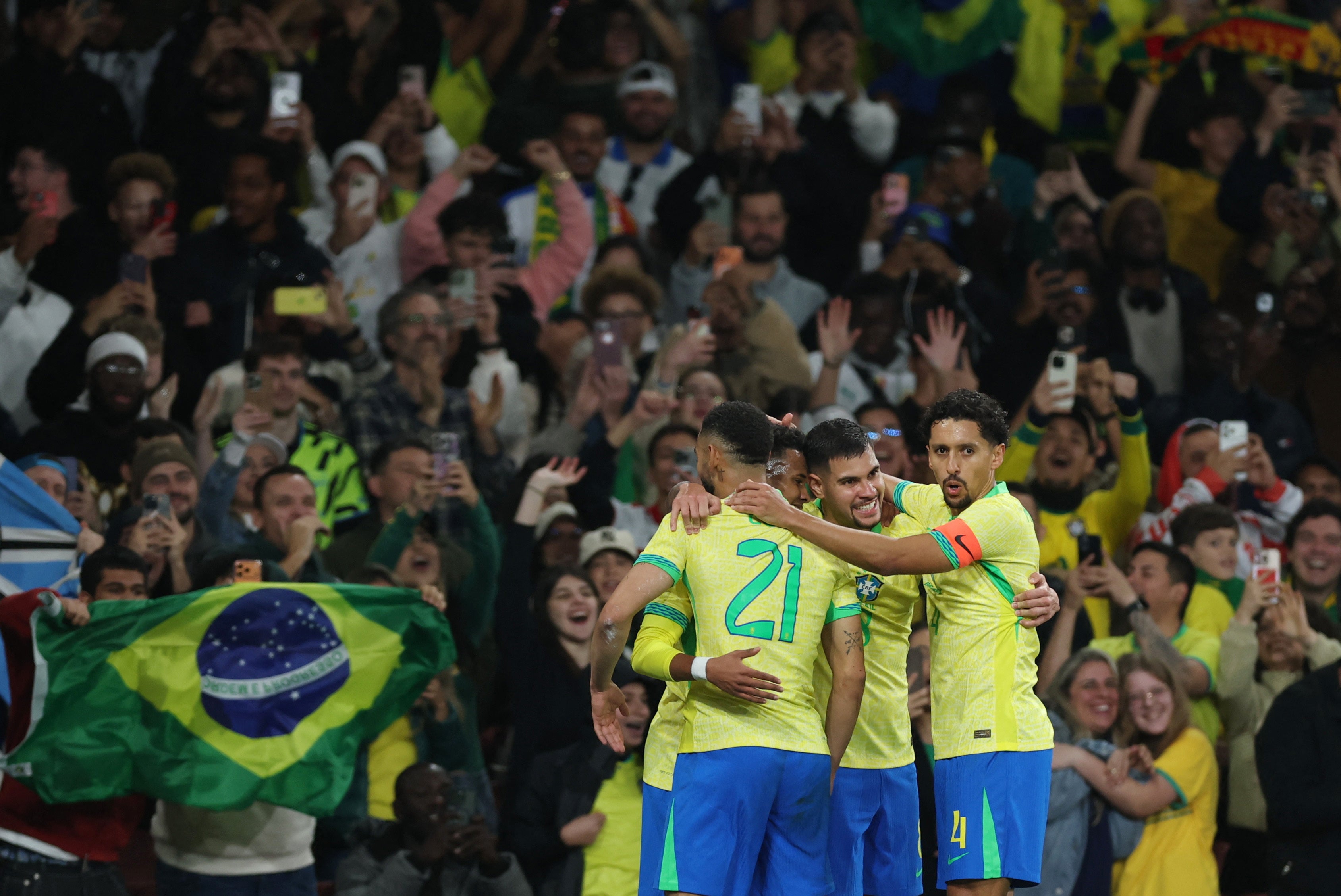 Brazil celebrate their opener