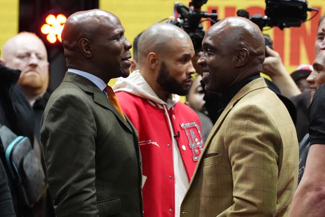 Chris Eubank Sr (left) and Nigel Benn had an unprompted face-off at Thursday’s press conference (Nick Potts/PA)