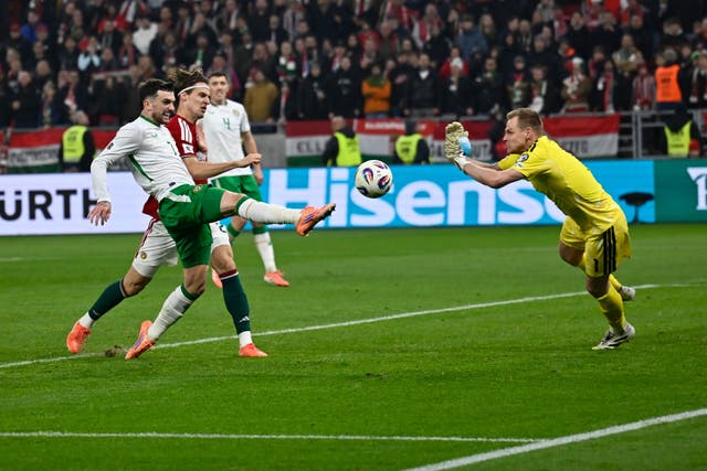 Troy Parrott scored a brilliant hat-trick as the Republic of Ireland beat Hungary 3-2 in Budapest (Denes Erdos/AP)