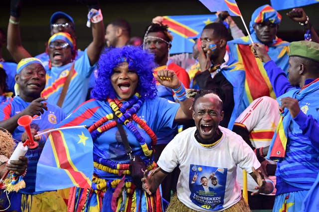 <p>Democratic Republic of Congo fans celebrate</p>