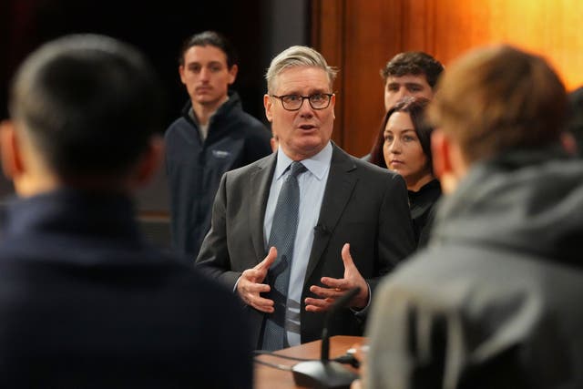 <p>Starmer takes part in a Q&A session with apprentices on youth employment and the cost of living, in Downing Street on Monday</p>