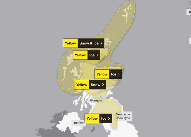 Met Office issues snow and ice weather warnings as amber cold health ...