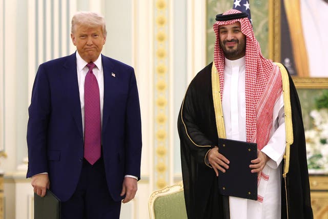 <p>RIYADH, SAUDI ARABIA - MAY 13:  U.S. President Donald J. Trump and Saudi Crown Prince Mohammed bin Salman attend a signing ceremony at the Saudi Royal Court on May 13, 2025, in Riyadh, Saudi Arabia. Trump begins a multi-nation tour of the Gulf region focused on expanding economic ties and reinforcing security cooperation with key U.S. allies</p>