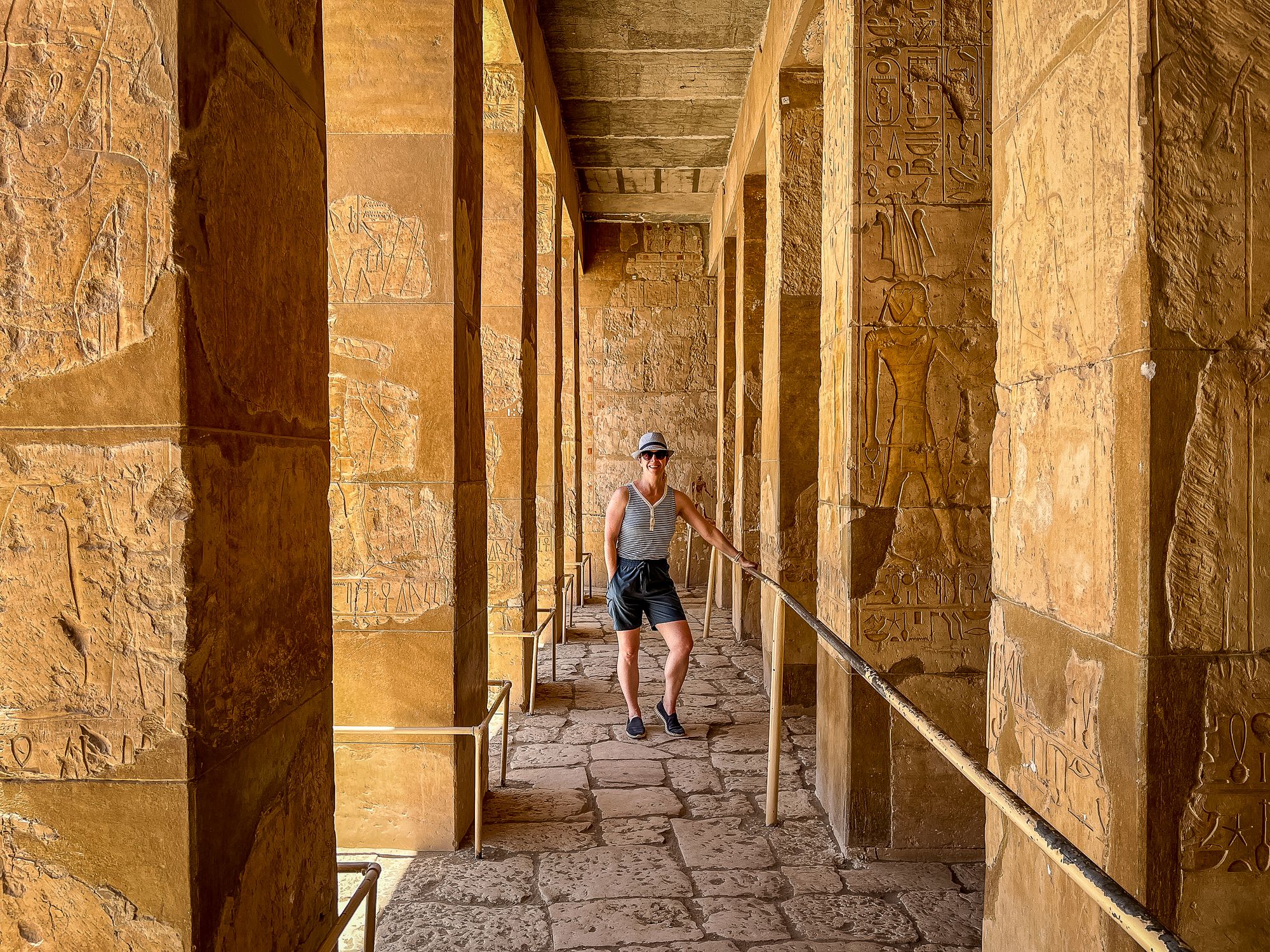<p>Writer Bella Falk at the Hapshepsut Temple</p>