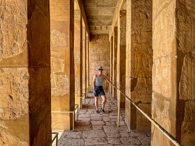 <p>Writer Bella Falk at the Hapshepsut Temple</p>
