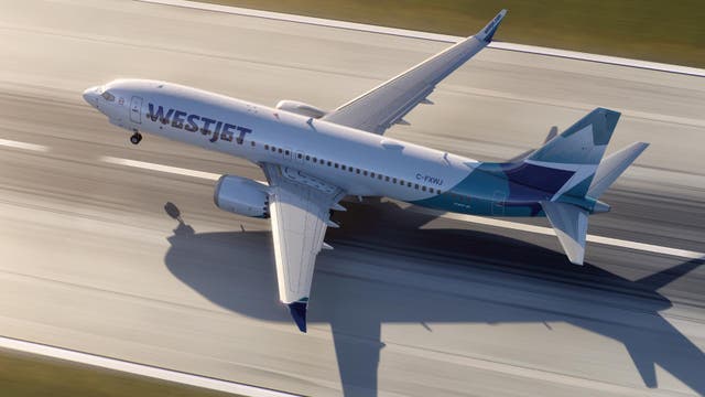 <p>Cardiff here we come: WestJet Boeing 737 Max on the runway </p>