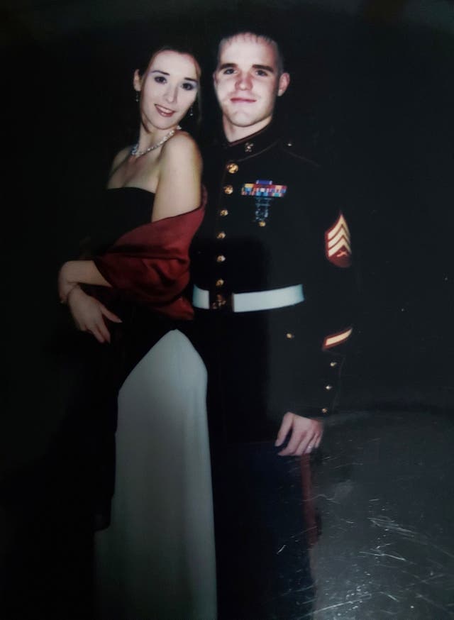 <p>In this undated photo provided by Rachel Crowl, Crowl poses with her ex-husband, wounded Iraq War veteran Sean DeBevoise, now known as Nigel Max Edge. (Rachel Crowl via AP)</p>