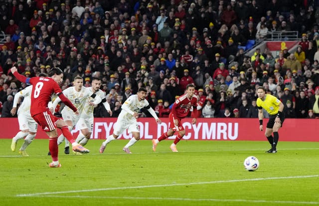 <p>Harry Wilson scored a hat-trick on Tuesday and is “confident” that Wales can beat whoever they face in the World Cup play-offs (Nick Potts/PA)</p>