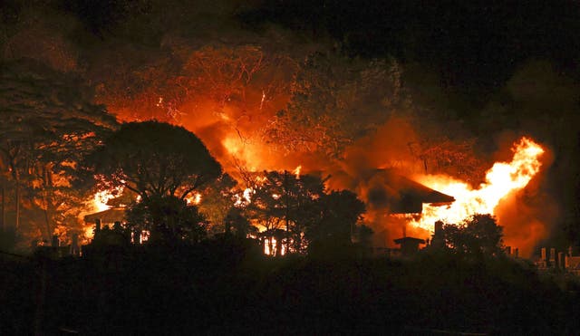 <p>Flames rise from a fire in Oita, Japan, on 18 November 2025</p>
