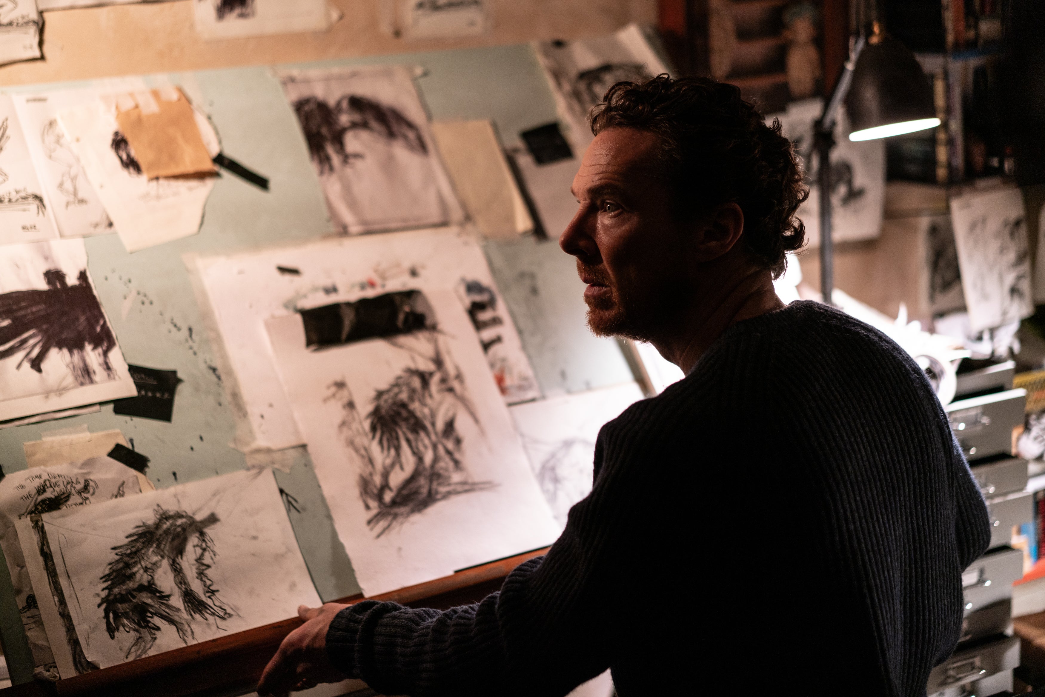 Cumberbatch gives a raw performance as a bereaved husband in ‘The Thing with Feathers’