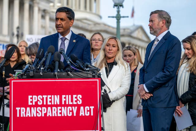<p>Rep Ro Khanna (center left) was among the Democrats aggressively pushing for Congress to release the Epstein files</p>