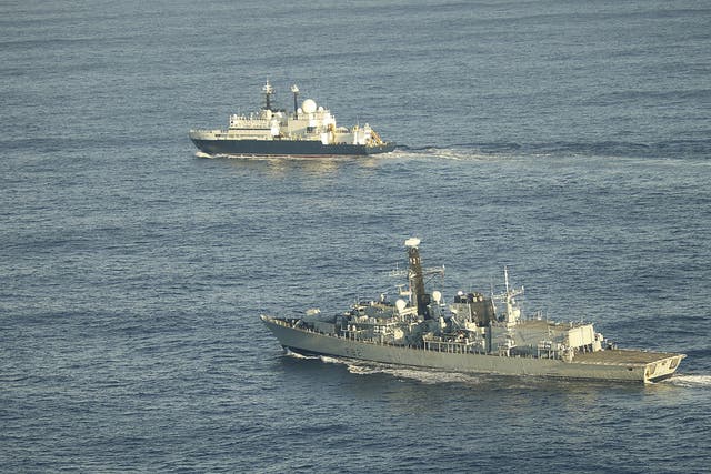 <p>HMS Somerset shadowing the Russian’s Yantar (Royal Navy/PA)</p>