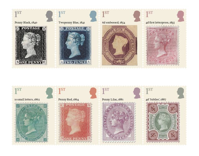<p>The eight stamps featured chart the evolution of British philately during Queen Victoria’s reign</p>