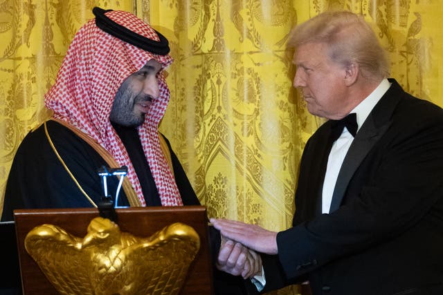 <p>President Donald Trump welcomed the Saudi crown prince for dinner hours after the president claimed Mohammad bin Salman ‘knew nothing’ about the 2018 killing of journalist Jamal Khashoggi</p>