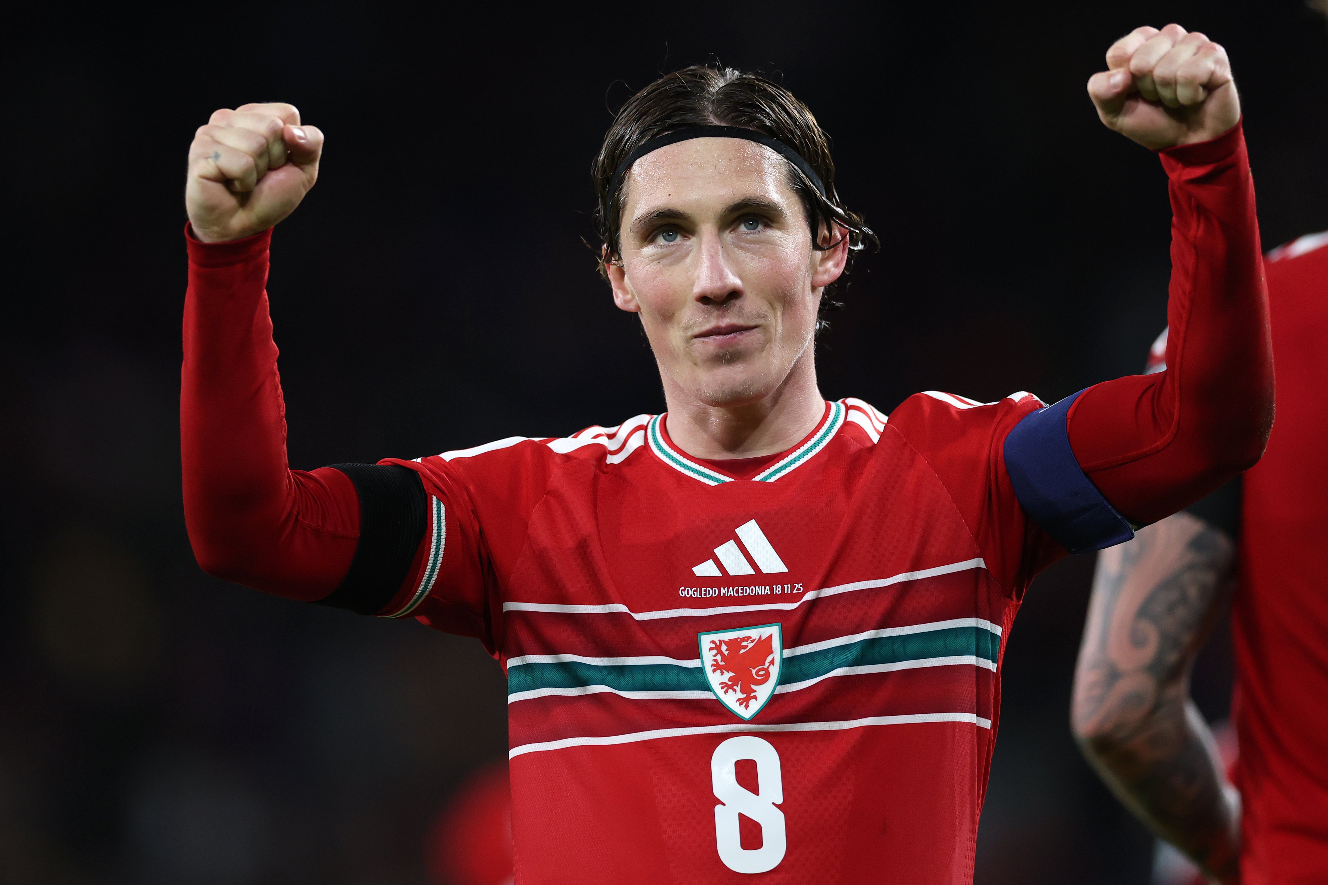 <p>Harry Wilson of Wales celebrates scoring his third goal against North Macedonia </p>