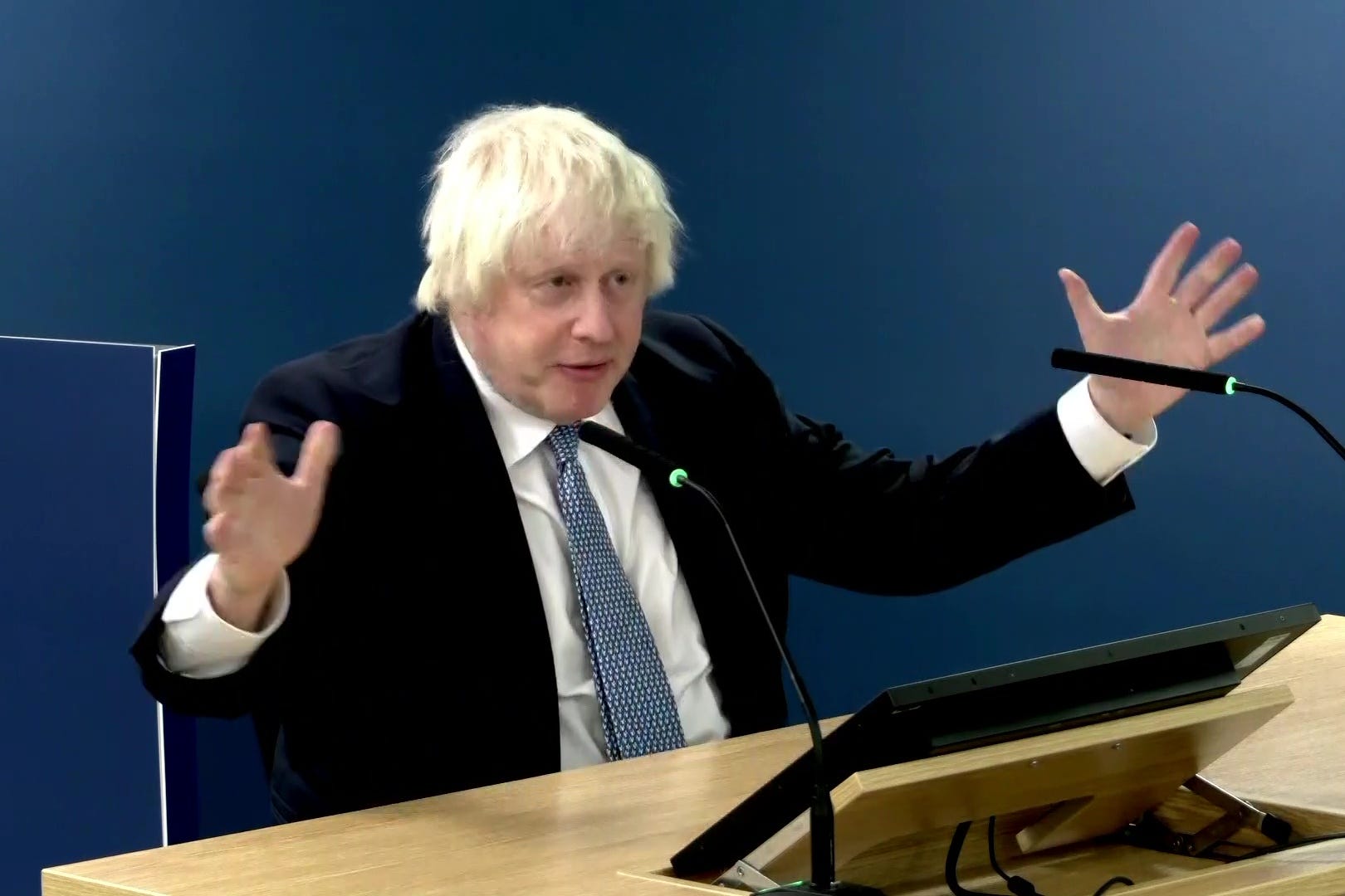 Screen grab from the UK Covid-19 Inquiry live stream of former prime minister Boris Johnson giving evidence for module 8 (children and young people) of the UK Covid-19 Inquiry, at Dorland House in London. Issue date: Tuesday October 21, 2025.
