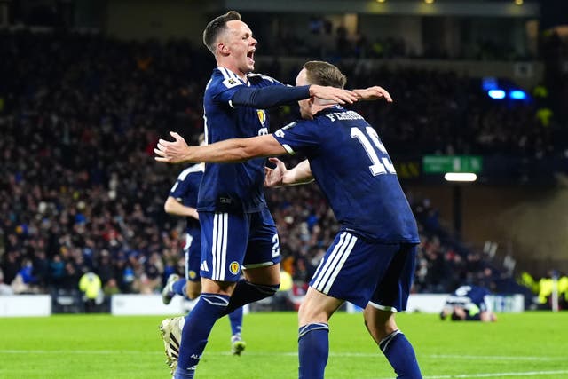 Scotland secured their place in the World Cup next summer with a thrilling win over Denmark (Jane Barlow/PA)
