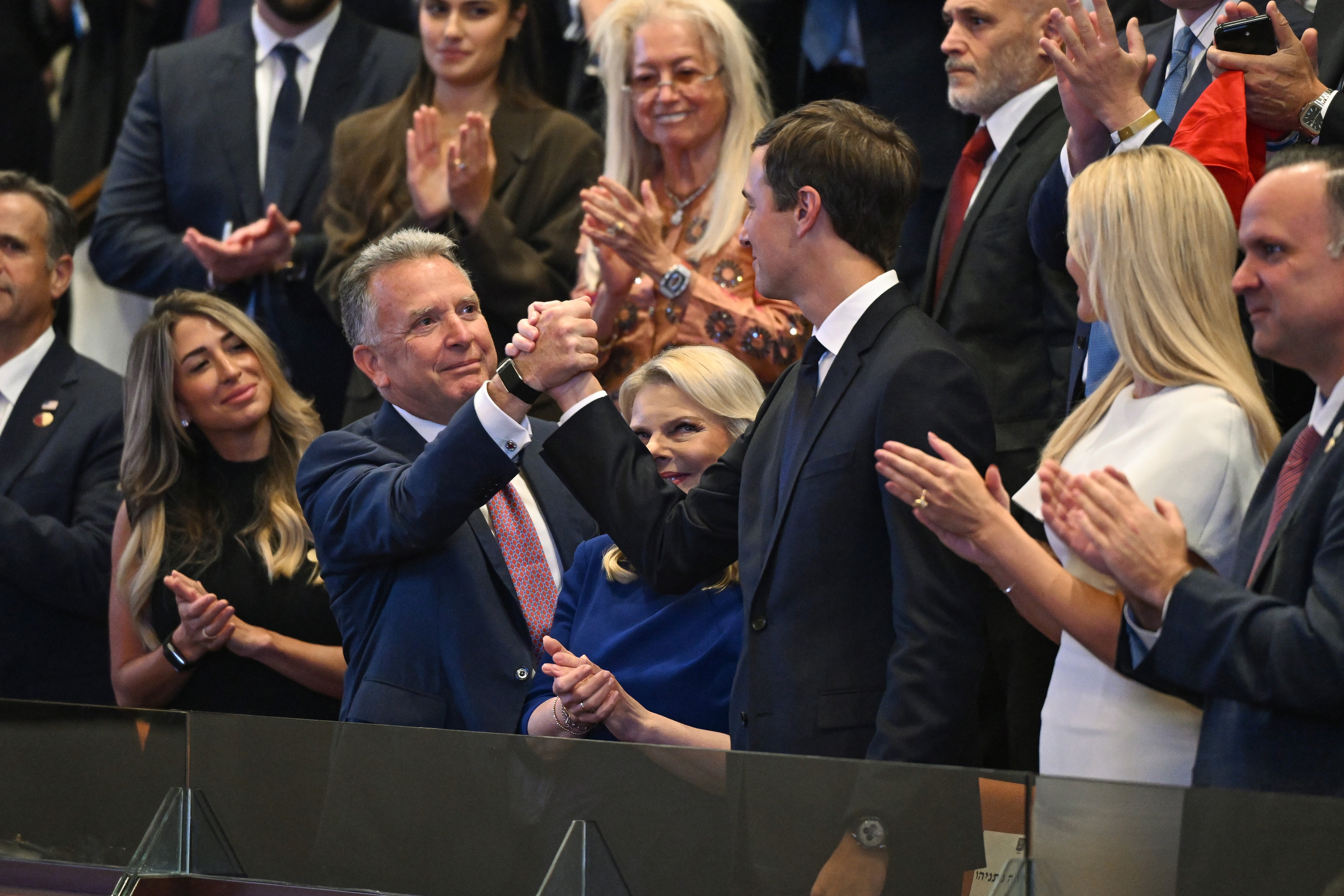 The US real estate developer Steve Witkoff (left, shaking his hands with Jared Kushner), Trump’s special envoy to the Middle East, is working on a roughly $50bn plan to rebuild post-conflict Gaza
