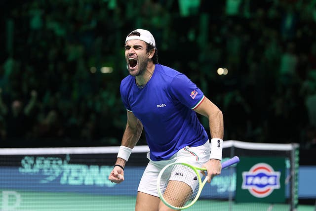 <p>Berrettini, who won all six of his Davis Cup matches in 2024, was on form again for Italy</p>