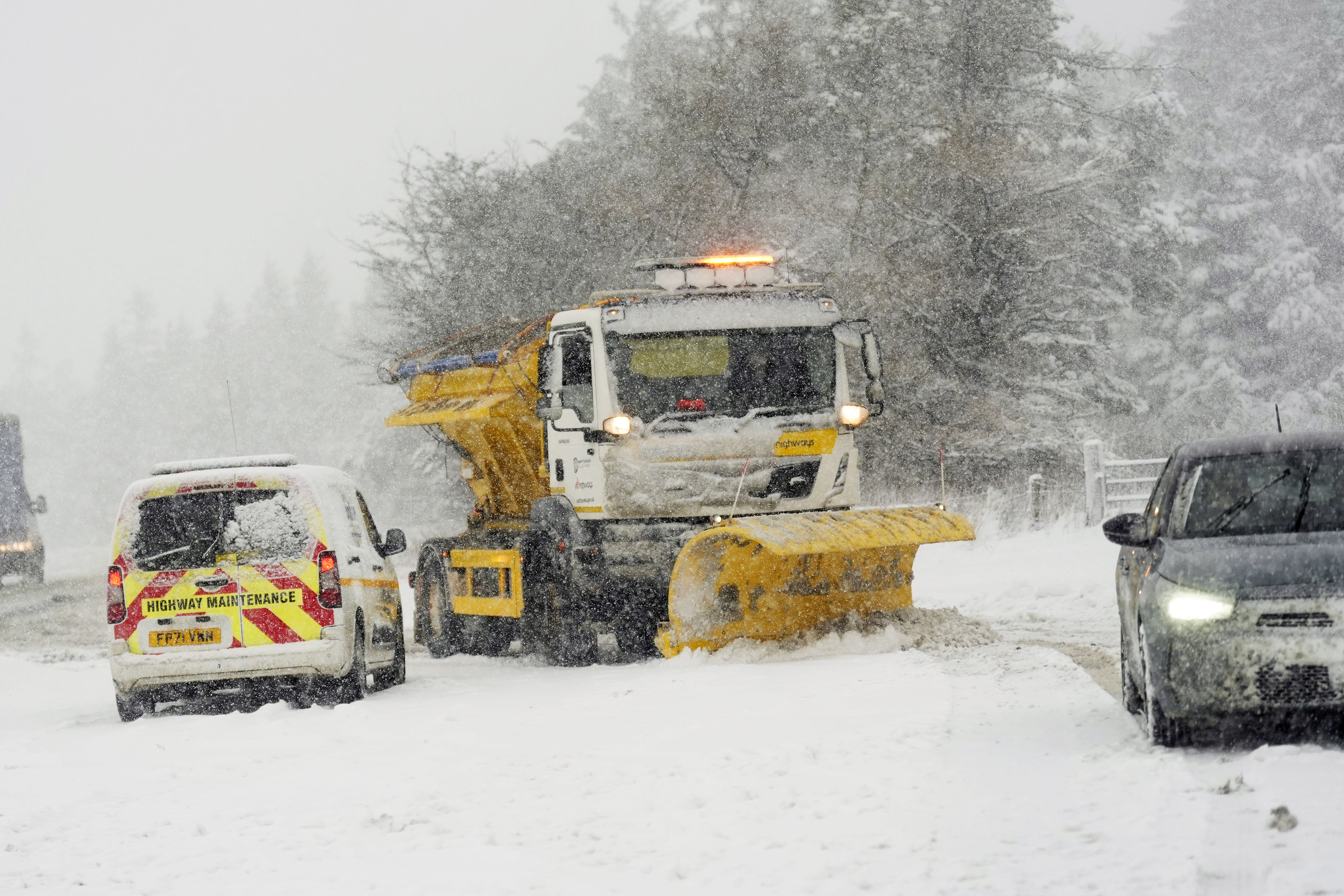 A snow plough on the A169 between Pickering and Whitby (Danny Lawson/PA)