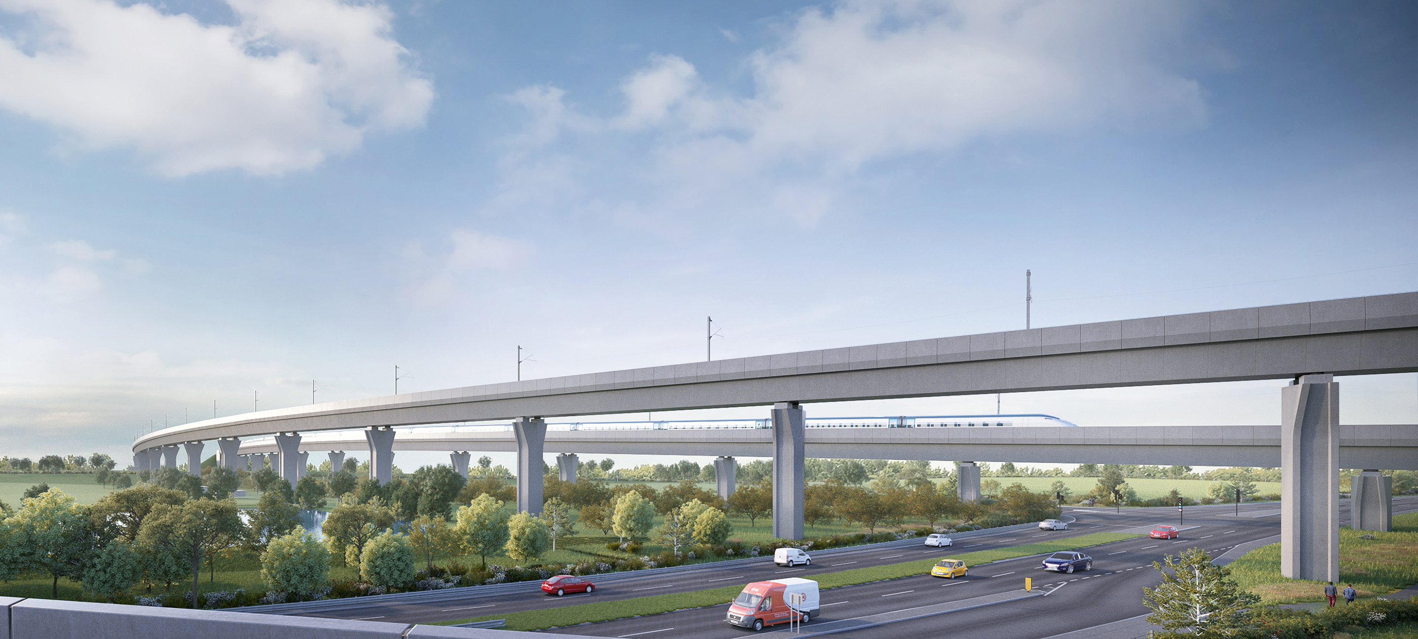 How the two viaducts will look like, heading toward Water Orton from the M42
