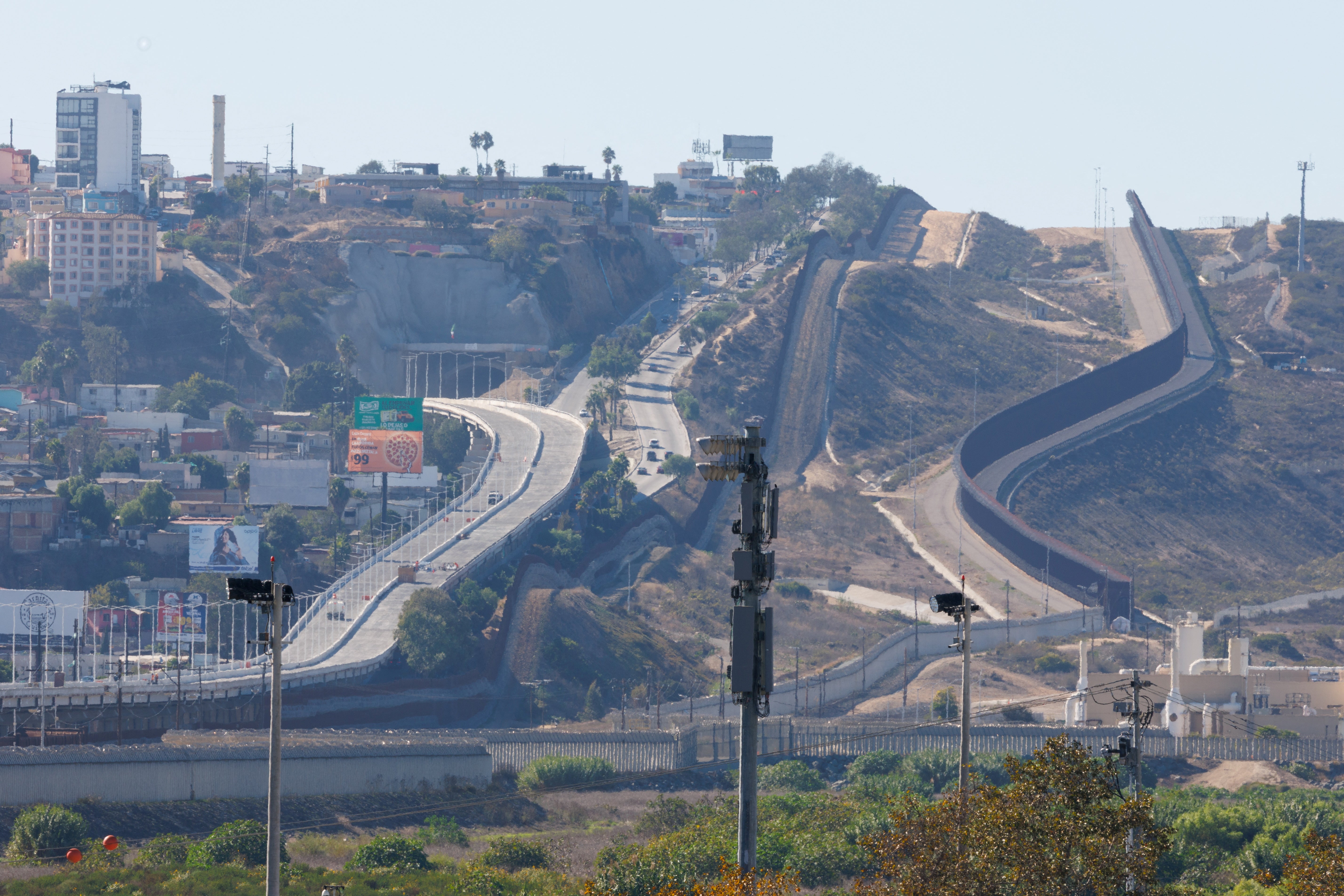 The border walls between the United States and Mexico, as seen from San Diego, California