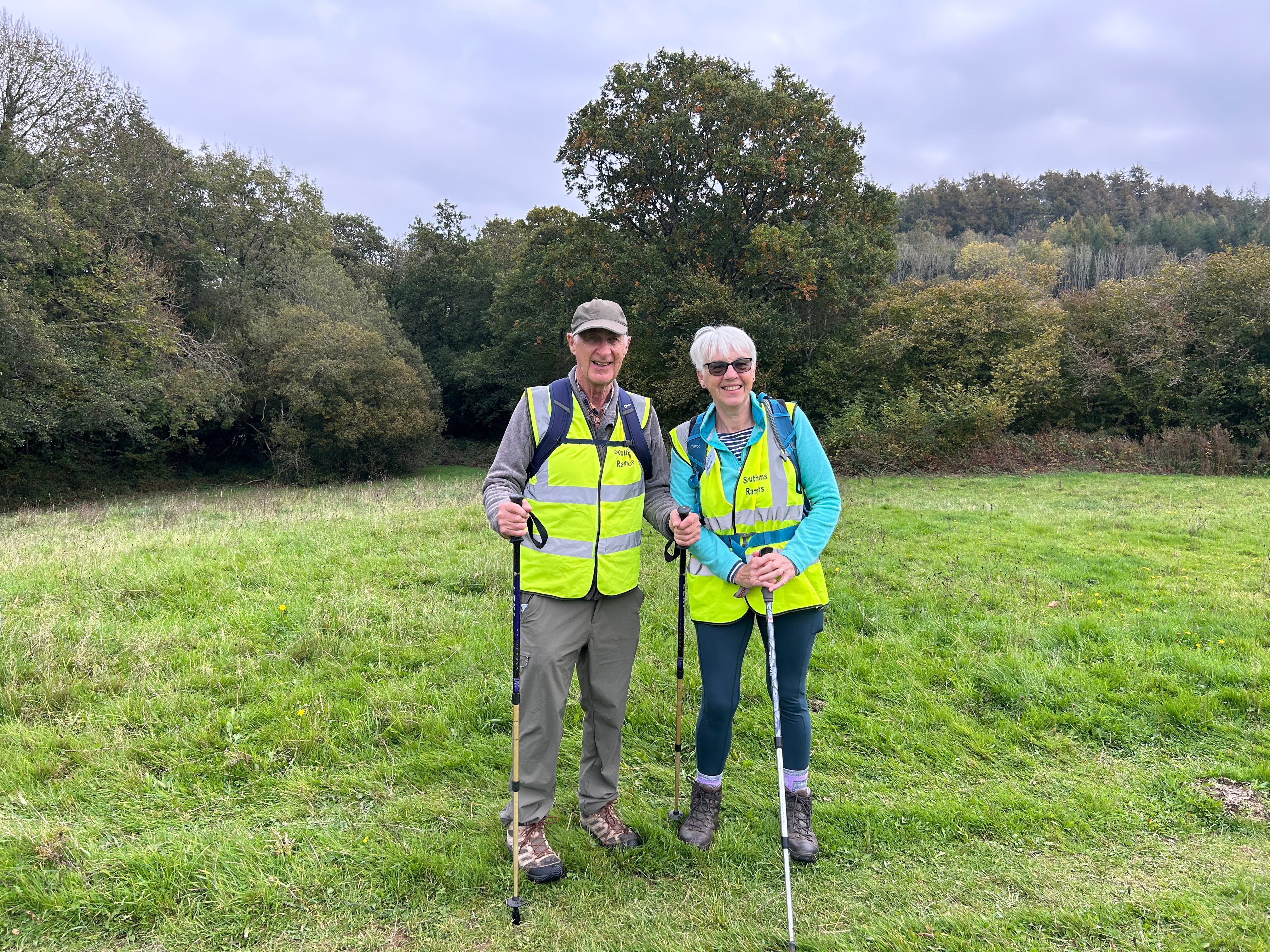 South Hams Ramblers group members Henley Davis and Debbie Board, who were both integral in creating the route, in the meadow after lunch