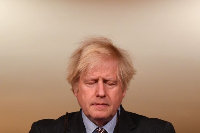 <p>Prime minister Boris Johnson during a media briefing in Downing Street in January 2021 on coronavirus (Justin Tallis/PA)</p>