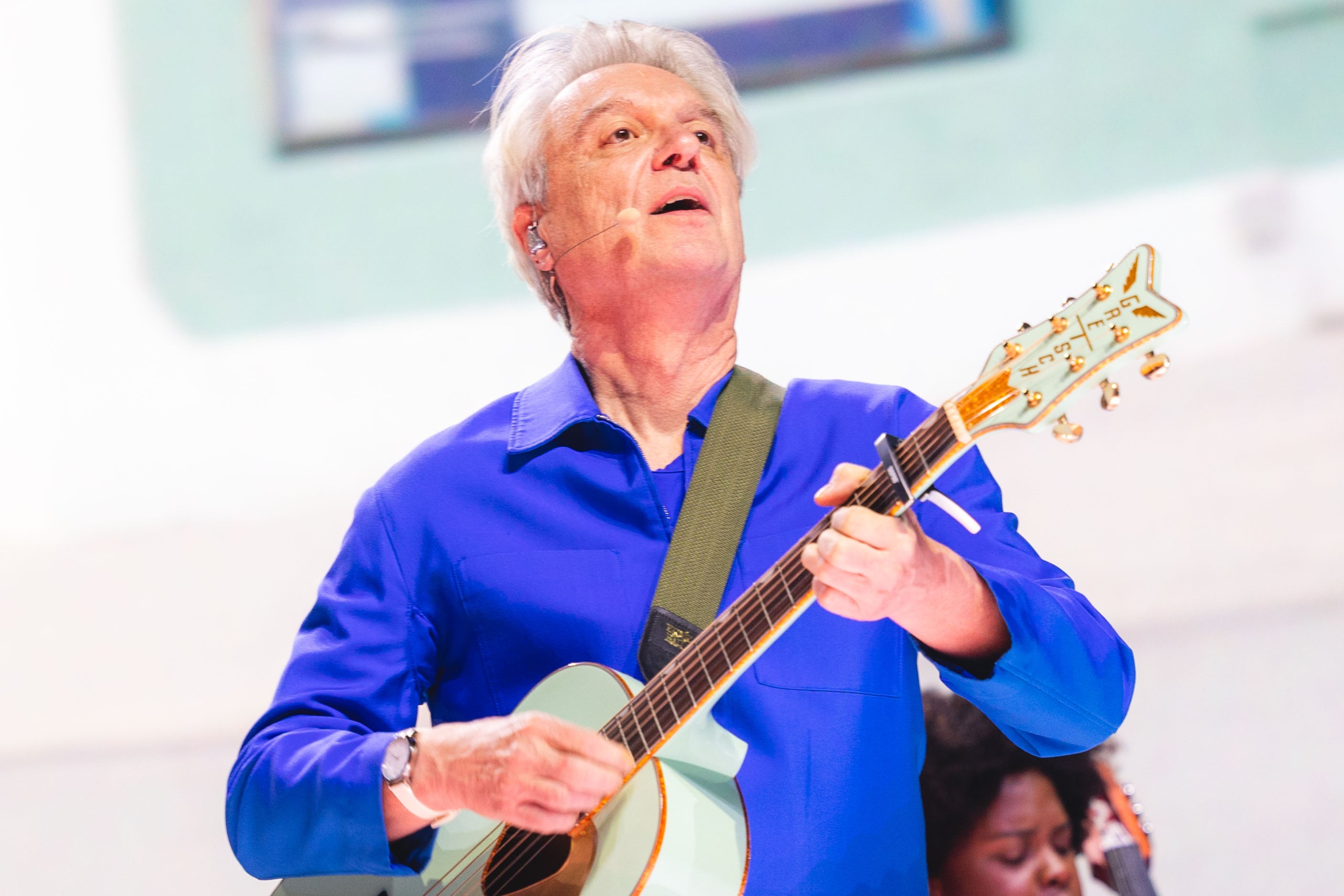 David Byrne onstage during his ‘Who Is the Sky?’ tour at New York's Radio City Music Hall on September 30, 2025