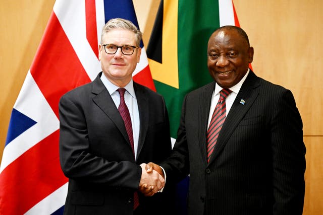 Prime Minister Sir Keir Starmer will meet a host of world leaders, including G20 host, South African leader Cyril Ramaphosa (Leon Neal/PA)