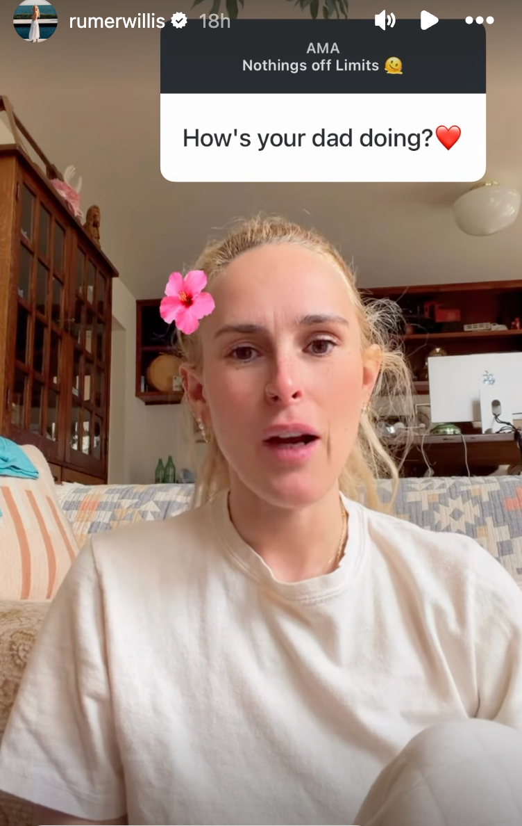 Rumer Willis responds to a fan asking how her dad Bruce is doing